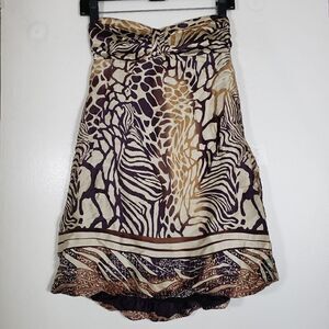 Taylor and Hyde Animal Print 100% Silk Strapless Babydoll Blouse Size XS